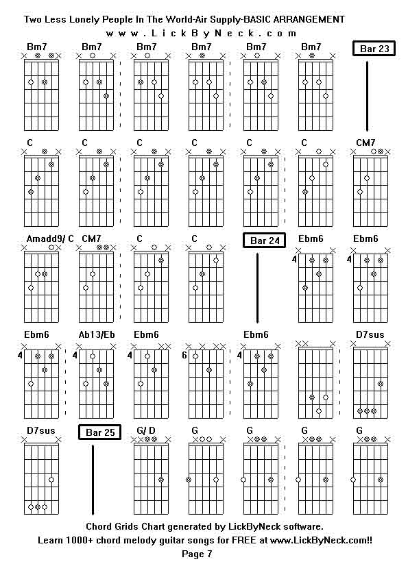 Chord Grids Chart of chord melody fingerstyle guitar song-Two Less Lonely People In The World-Air Supply-BASIC ARRANGEMENT,generated by LickByNeck software.